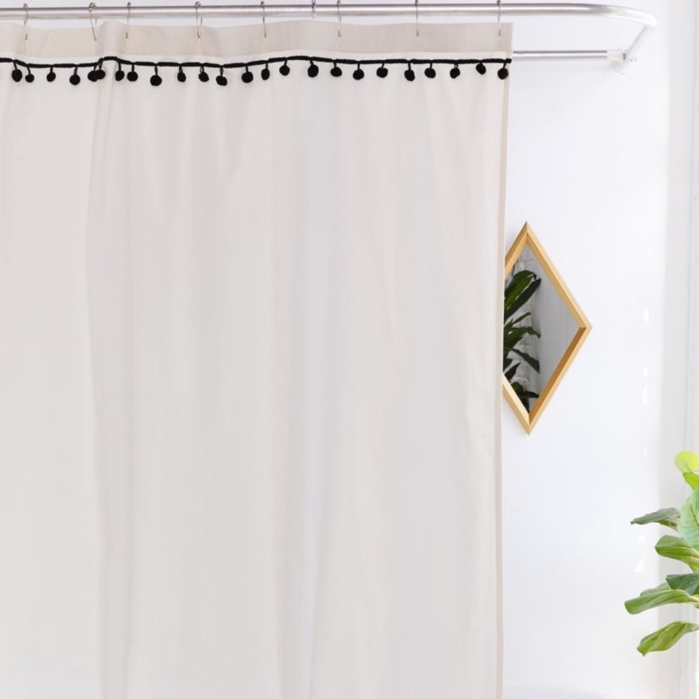 Urban outfitters pom pom shower curtain in beige pink